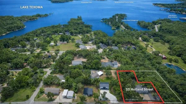 an aerial view of a house with a garden