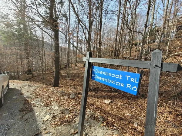 a view of a street sign under a large tree