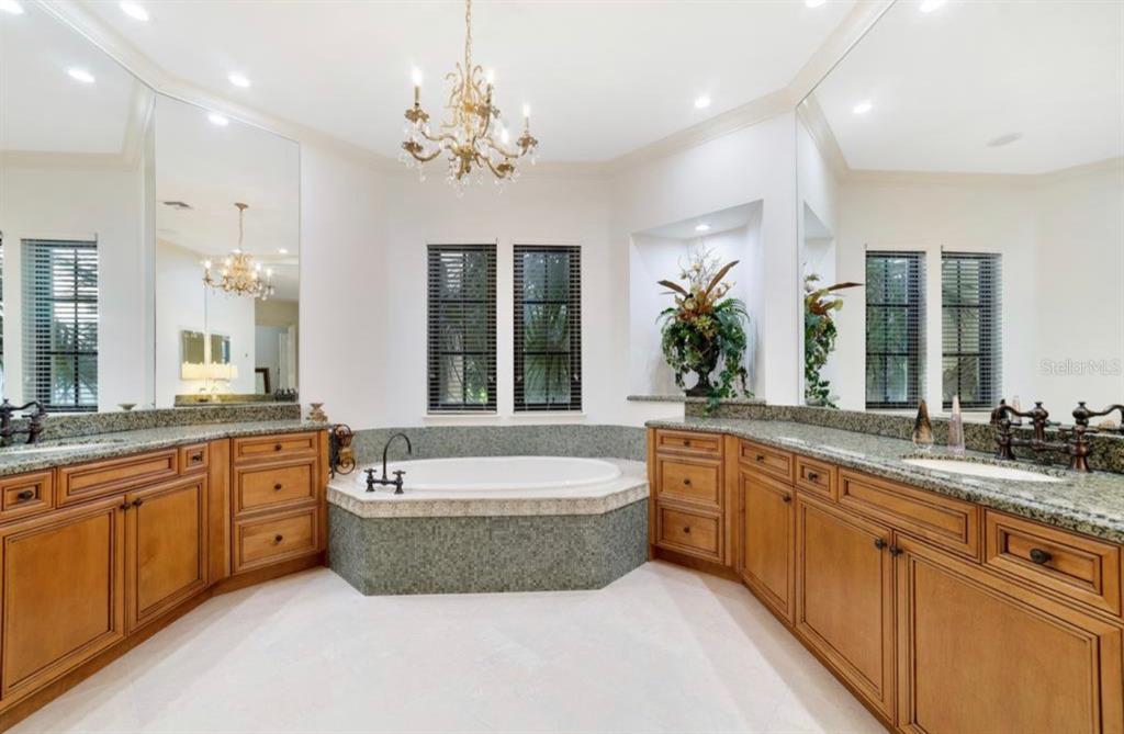 234 Acadia Terrace Celebration, FL 34747 - Photo 17 of 38 a spacious bathroom with a tub a double vanity sink a double vanity and a large mirror