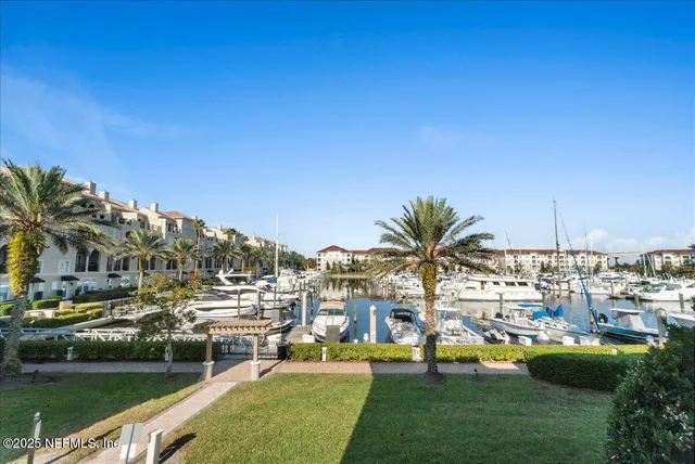 a view of a city with lawn chairs