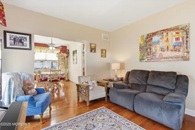 a living room with furniture or couch and a rug