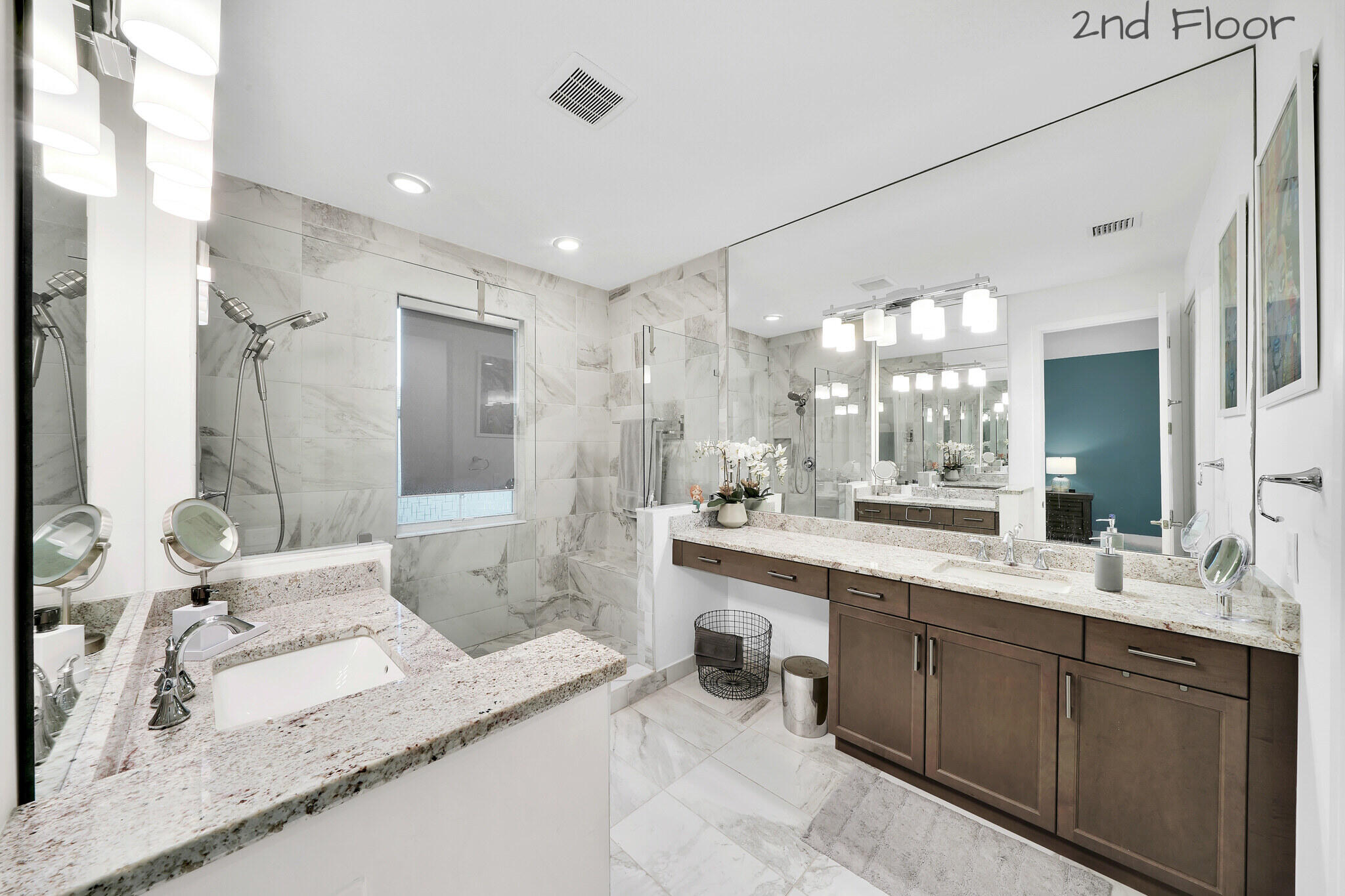 4821 Pointe Midtown Road Palm Beach Gardens, FL 33418 - Photo 38 of 62 a large bathroom with a granite countertop sink mirror and shower