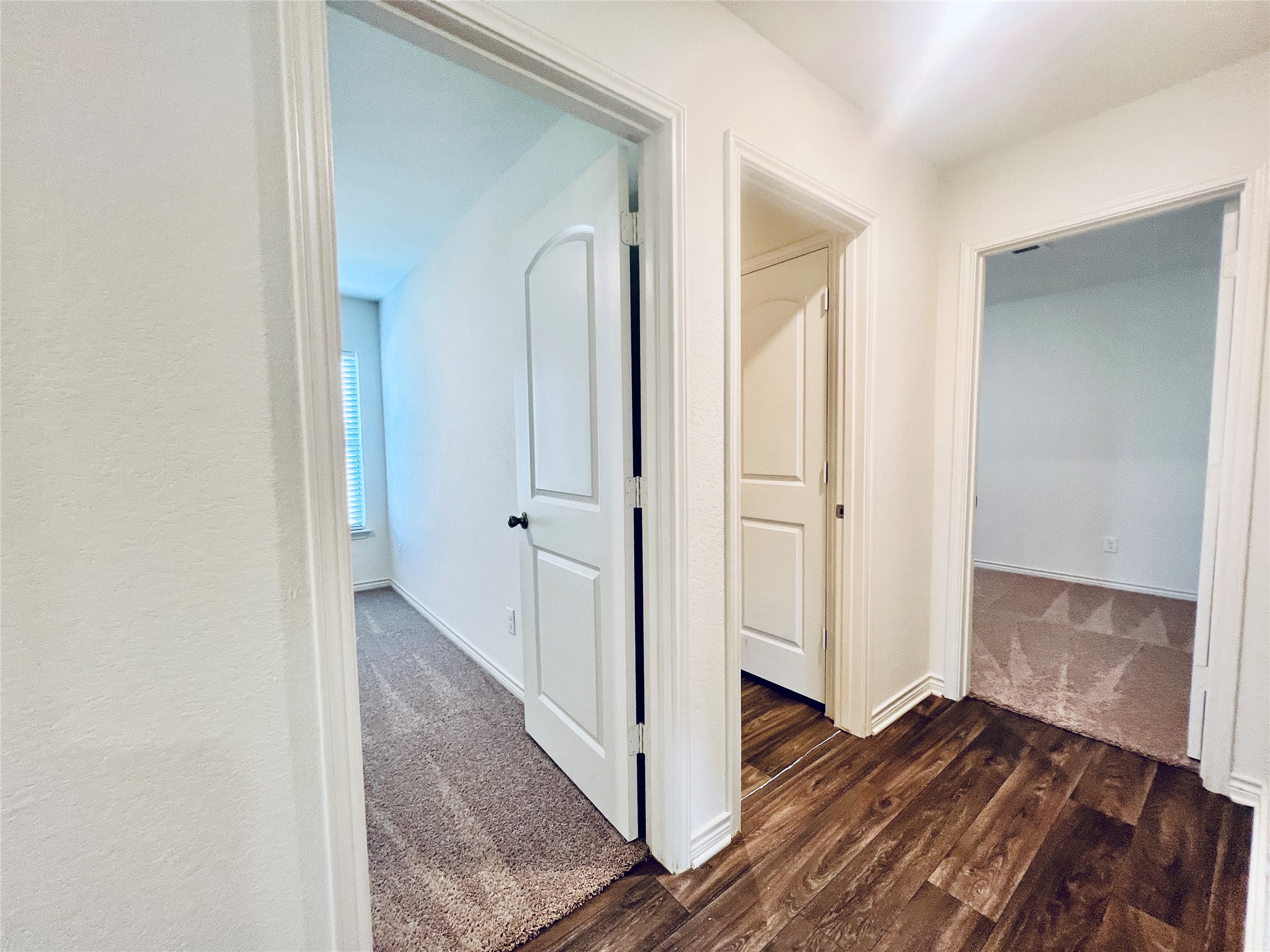 520 Locksley Cove Jarrell, TX 76537 - Photo 17 of 27 Hallway with wood-look flooring seamlessly transitions to carpeted rooms.