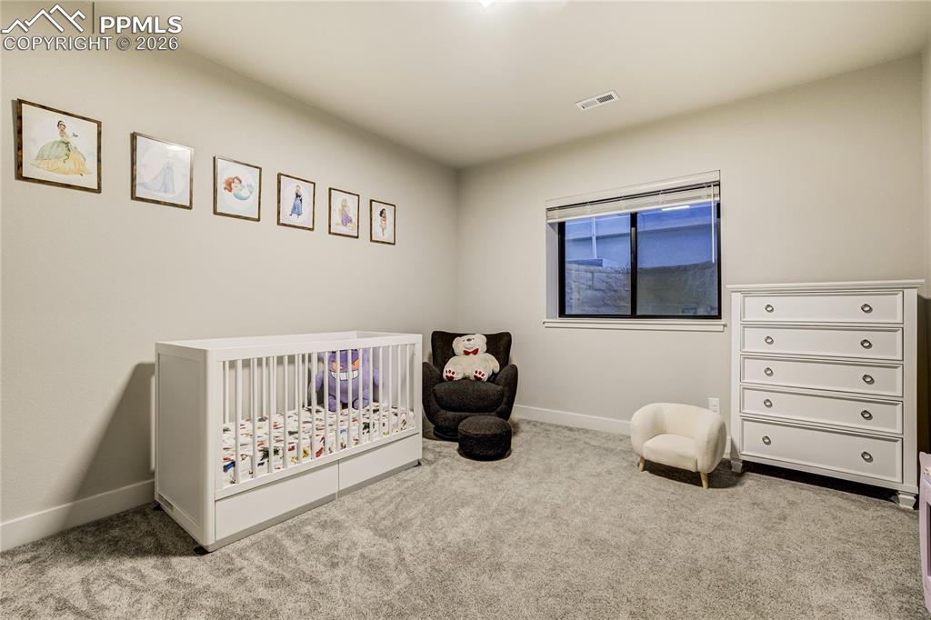 12284 Monarchos Lane Colorado Springs, CO 80921 - Photo 36 of 50 a bedroom with furniture and a baby crib