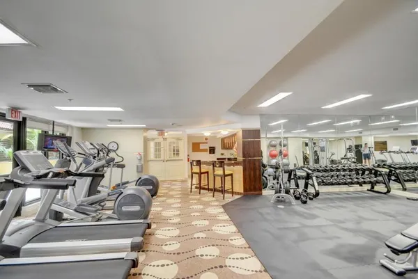 a view of a room with gym equipment