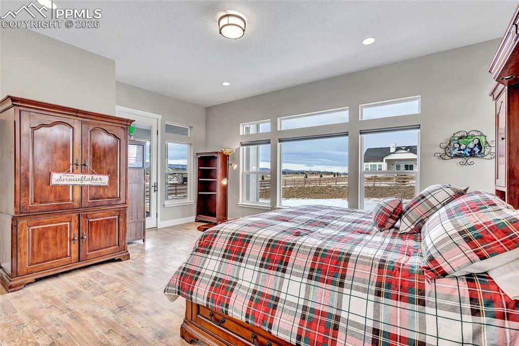 2402 Parma Court Colorado Springs, CO 80921 - Photo 24 of 45 a bedroom with a bed and wooden floor