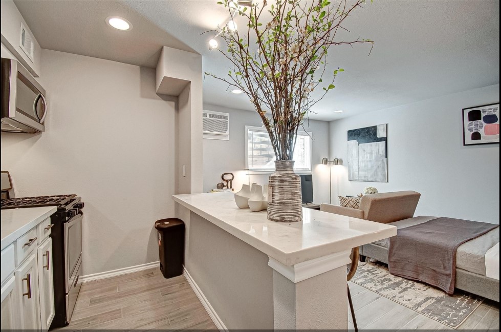 1903 Commonwealth Street, Unit 31 Houston, TX 77006 - Photo 1 of 6 a living room with a couch and a chandelier