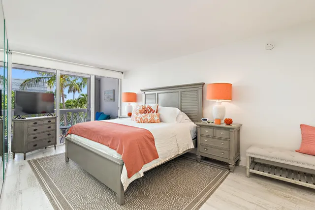 a bedroom with a bed and flat screen tv