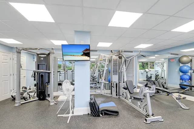 a view of a room with gym equipment