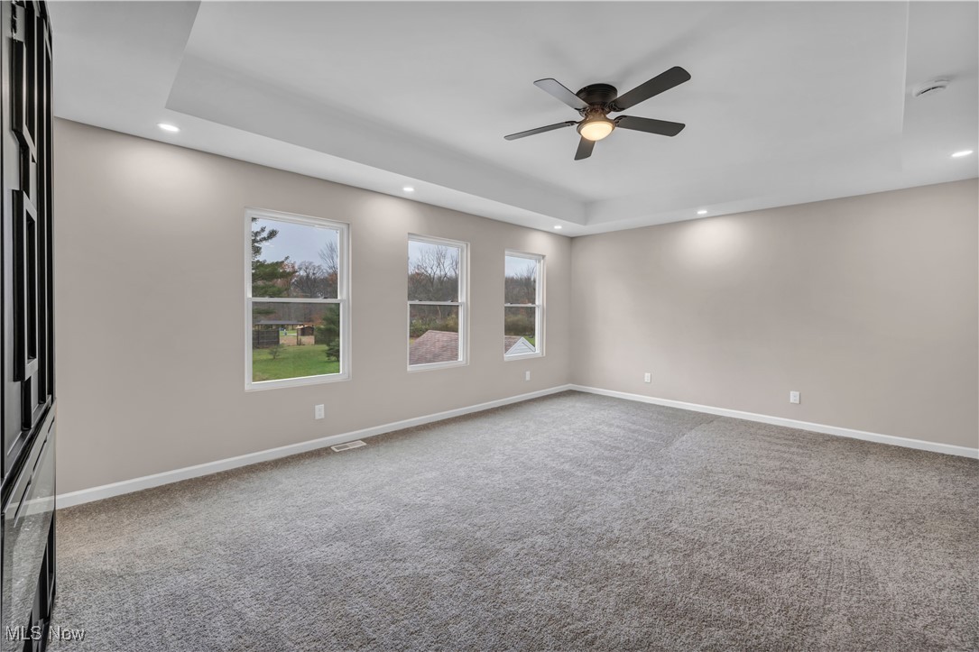 6230 Dunham Road Maple Heights, OH 44137 - Photo 22 of 31 Carpeted empty room featuring a tray ceiling and ceiling fan