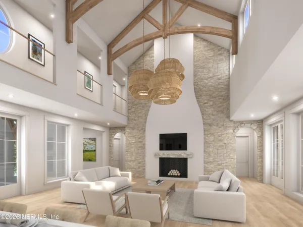 a living room with furniture