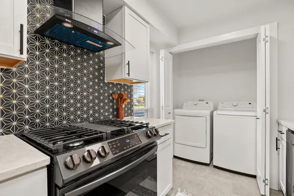 a stove top oven sitting inside of a kitchen