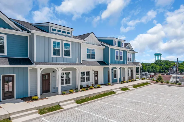 a front view of a building with street view