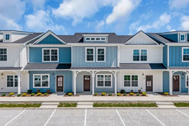 a front view of residential houses