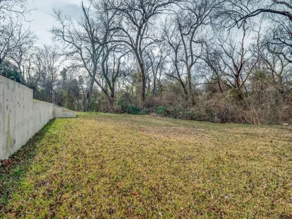 a view of a backyard with large trees