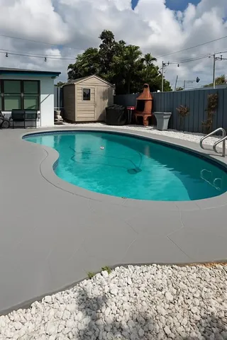 a front view of a house with patio