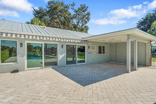 a view of a lake with a patio