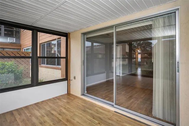 a view of a porch of a house
