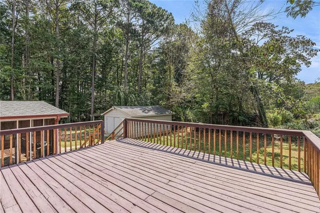 a view of a wooden deck