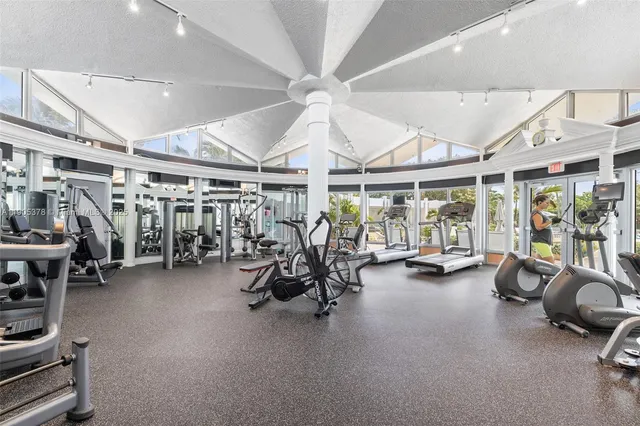 a view of a room with gym equipment