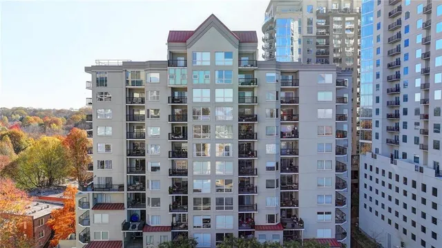 a view of a building with a street