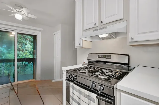 a stove top oven sitting inside of a kitchen