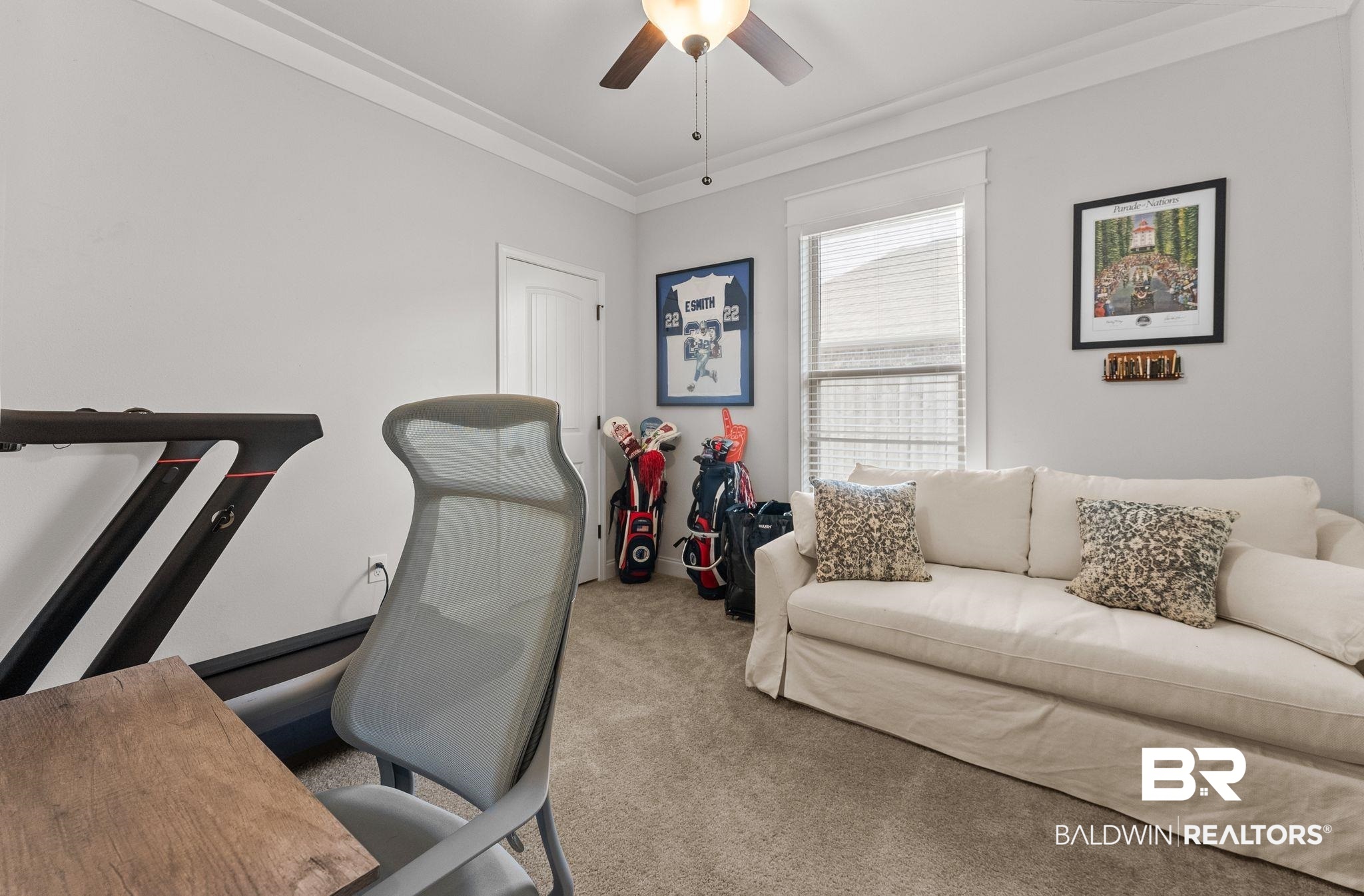 10745 Brodick Loop Daphne, AL 36527 - Photo 14 of 39 Office area with carpet floors, ornamental molding, and ceiling fan