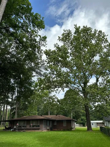 a view of a green field with wooden fence