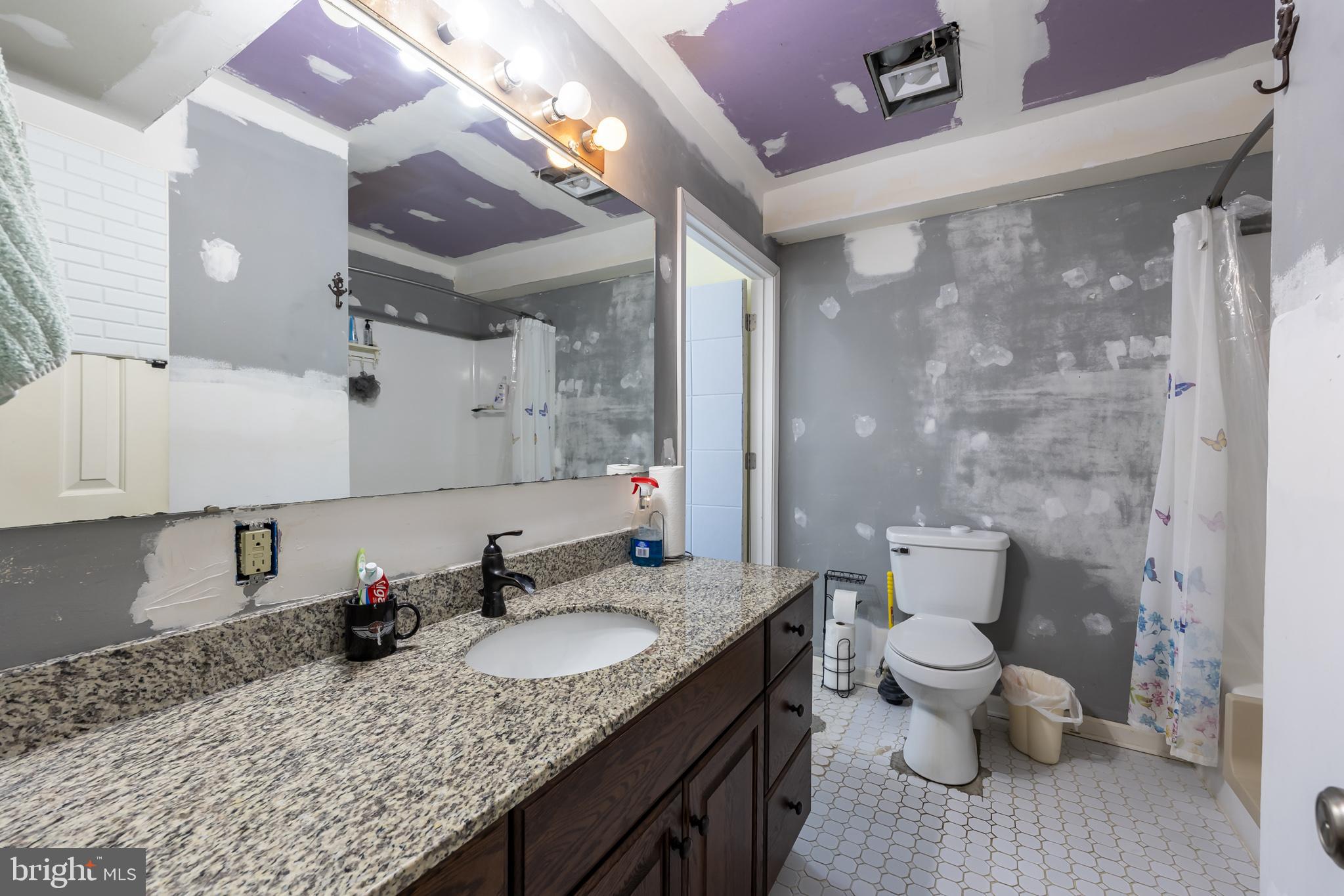 165 Brokenback Mountain Road Free Union, VA 22940 - Photo 36 of 71 a bathroom with a granite countertop sink and a mirror