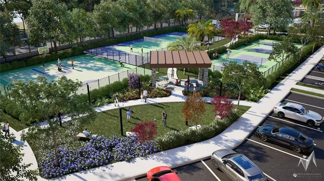 a view of a backyard with sitting area