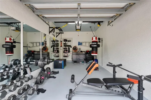 a room with gym equipment