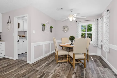 a workspace with wooden floor