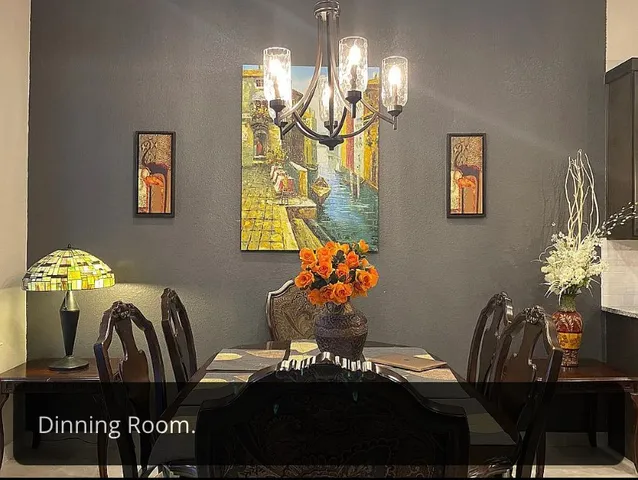 a front view of a dining room with furniture