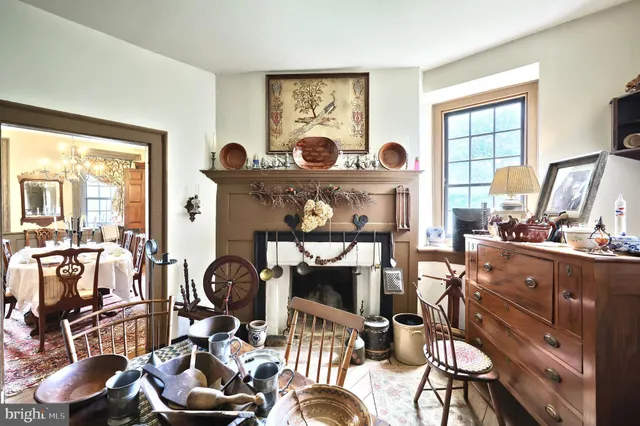 a dining room with furniture