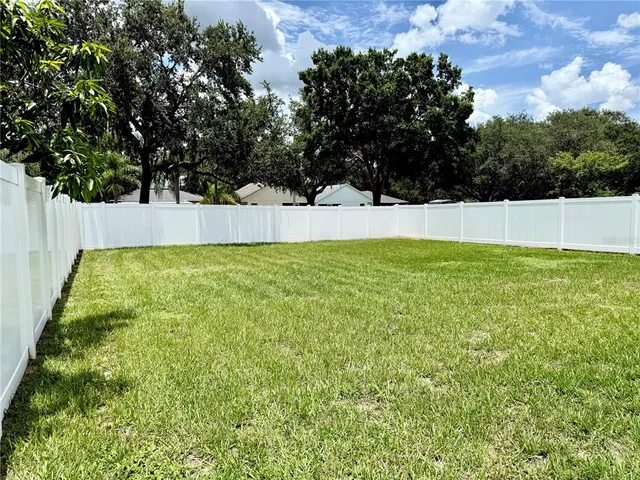 a view of yard with large trees