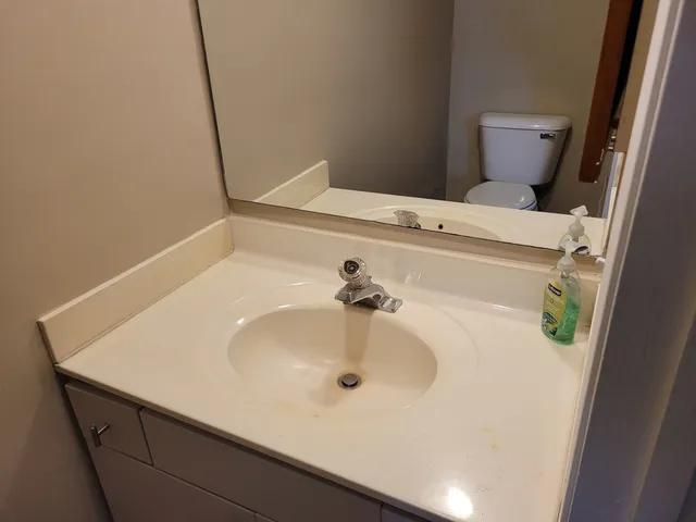 a bathroom with a sink and toilet