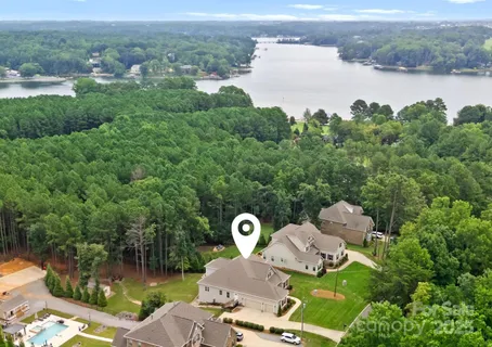 a view of a lake in middle of the town