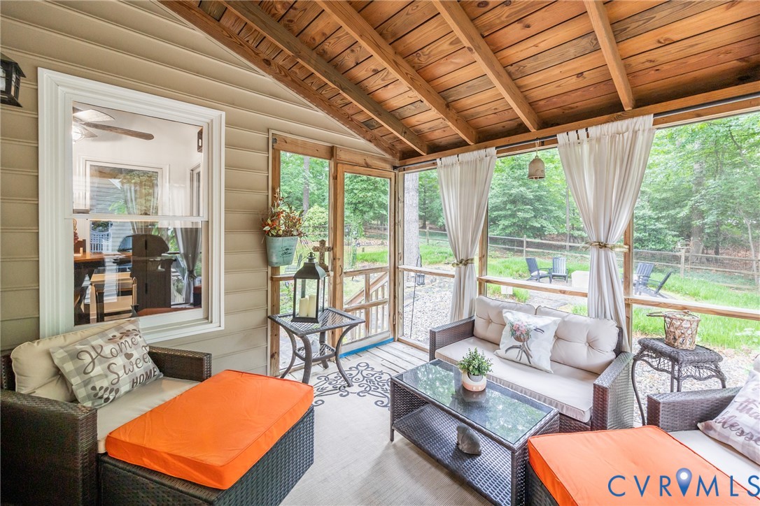 5603 Standing Oak Road Midlothian, VA 23112 - Photo 5 of 43 Screened porch featuring a wood-finish ceiling, be