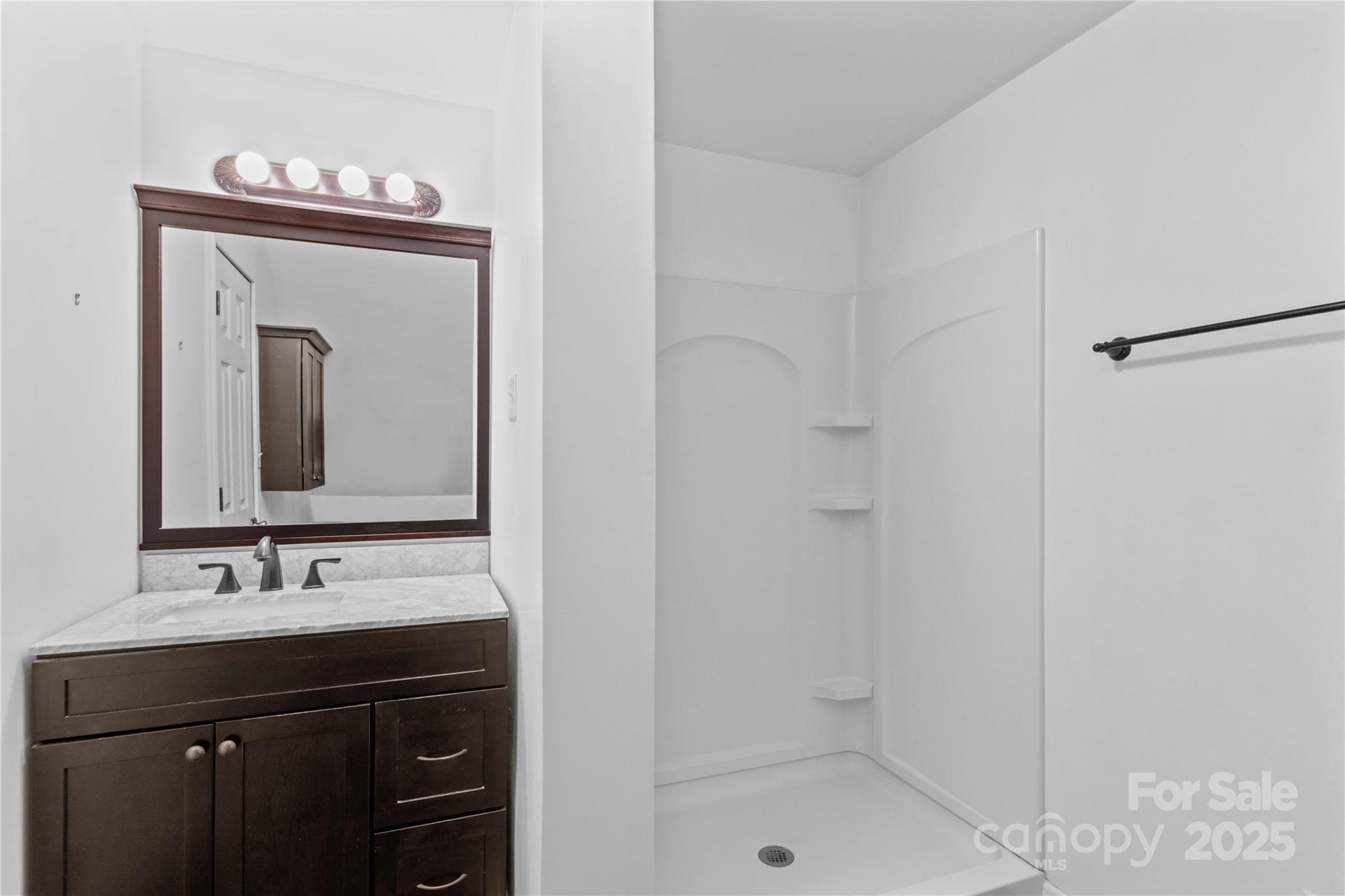 296 Hicks Creek Road Troutman, NC 28166 - Photo 18 of 48 a bathroom with a sink mirror and shower