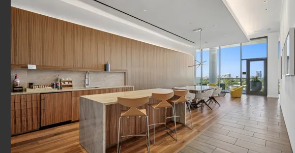 a kitchen with lots of counter top space