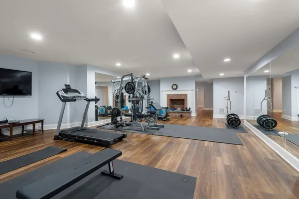 a view of a room with gym equipment
