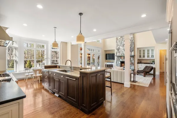 a open kitchen with stainless steel appliances granite countertop lots of counter top space
