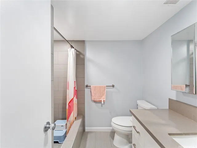 a bathroom with a sink toilet vanity and mirror