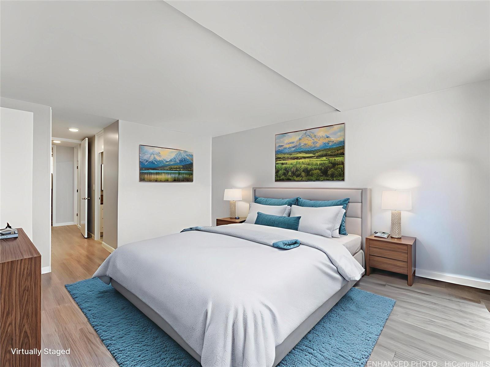 4300 Waialae Avenue, Unit B601 Honolulu, HI 96816 - Photo 8 of 18 a bedroom with bed and a night stand