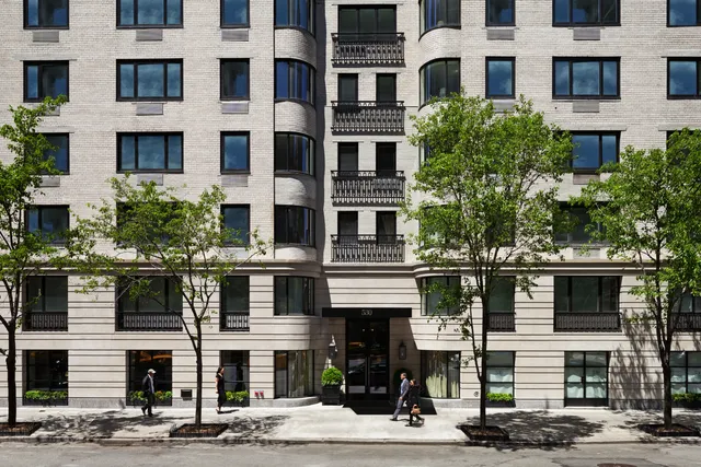 a front view of a multi story building