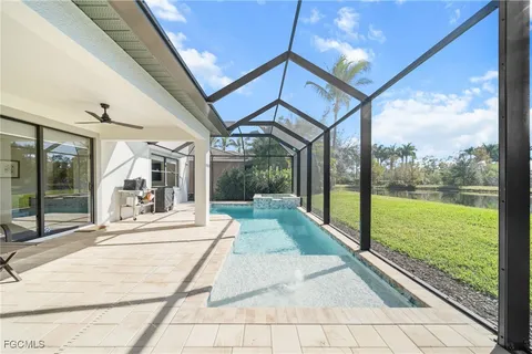 a view of a patio with a tv