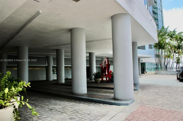 a front view of a multi story building