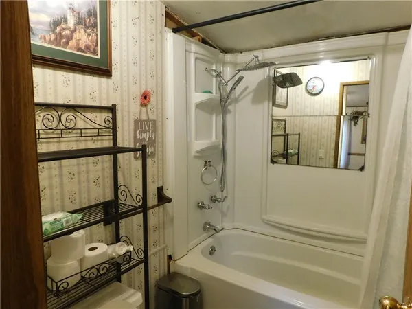 a bathroom with a shower and a bathtub