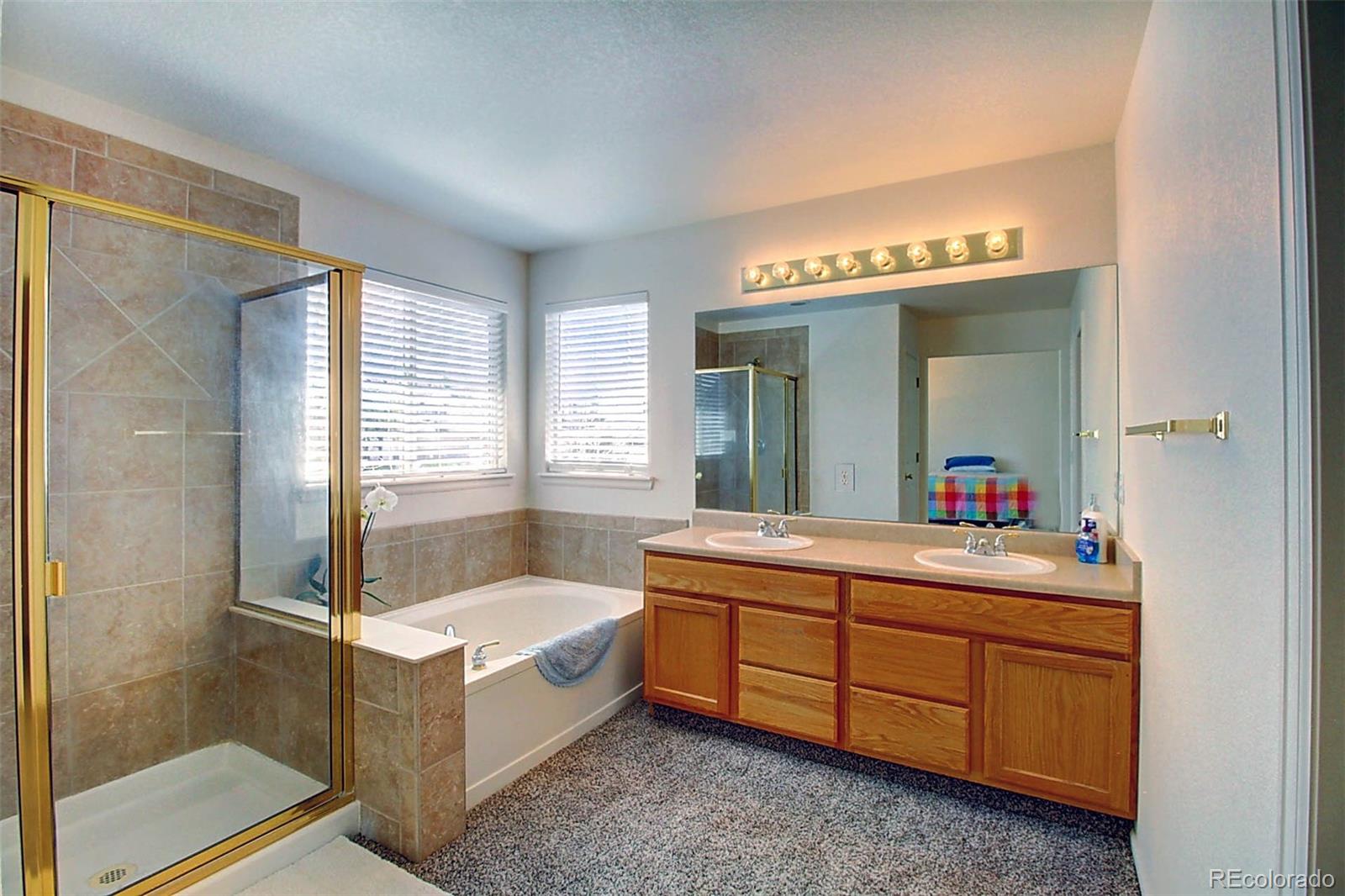 5794 South Rome Street Aurora, CO 80015 - Photo 20 of 37 a bathroom with a tub a sink and a mirror