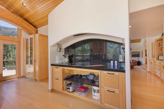 a living room with a fireplace